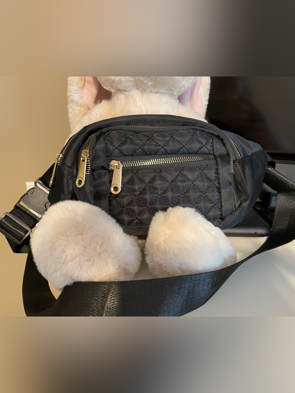 Quilted Black Crossbody & Waist Bag with Gold Hardware